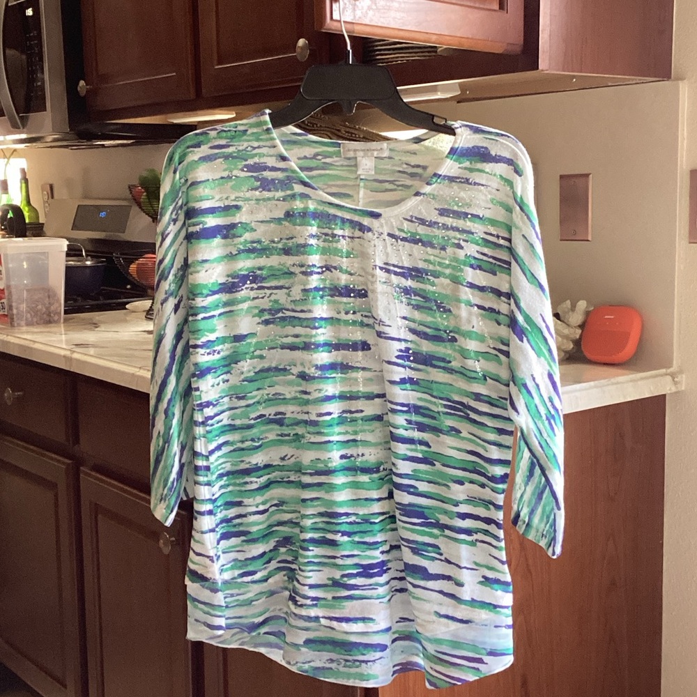Christopher & Banks Blue Green Sequin Top